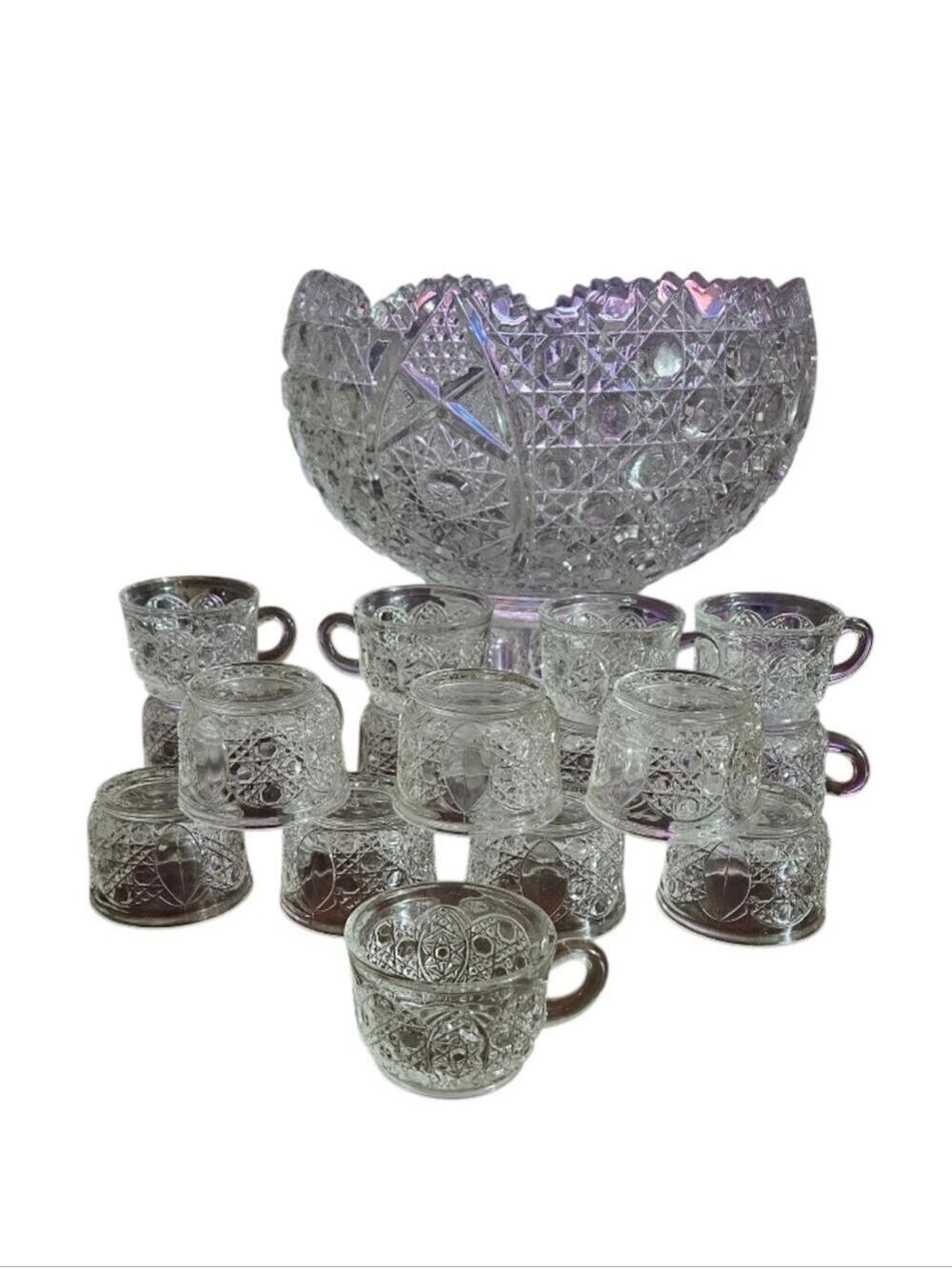 Vintage 1970s L.E. Smith Daisy & Button Punch Bowl Set – 20 Piece Clear Pressed - Picture 7 of 16